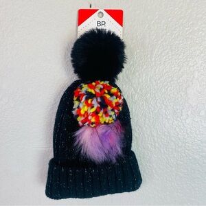 BP Pick A Pom Black Speckled Beanie OS